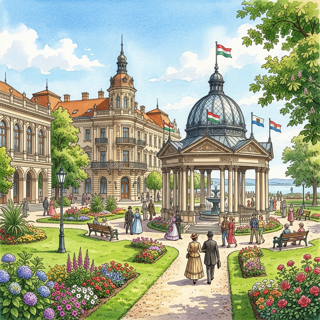 Gyógy tér és a Kossuth-forrás ivócsarnoka Balatonfüreden